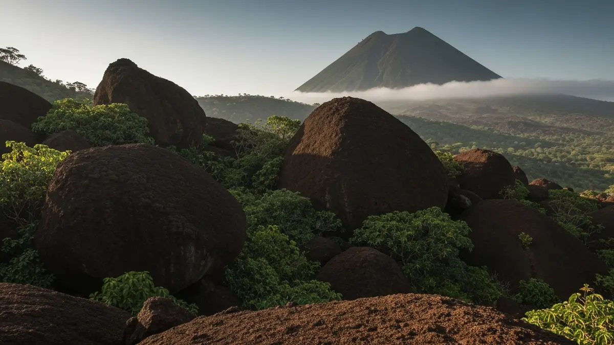 Bloques de basalto en las laderas volcánicas de los Tuxtlas, la sierra de donde los olmecas extrajeron la piedra para las cabezas.