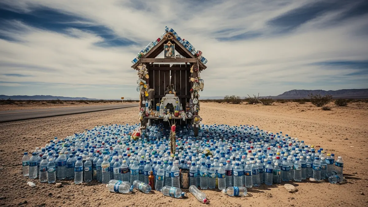 Los promesantes le dejan botellas de agua. Los promesantes le dejan botellas de agua.