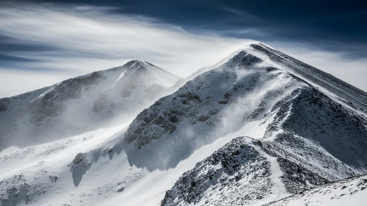 Cumbre nevada del volcán Llullaillaco, en la puna de Salta, uno de los enclaves arqueológicos más altos del mundo.