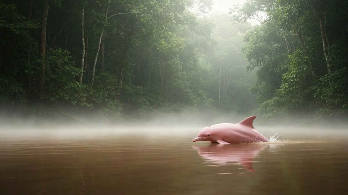 El bufeo o delfin rosado de rio, figura que en la tradicion amazonica se mezcla con la del Yacuruna como seductor de las aguas.